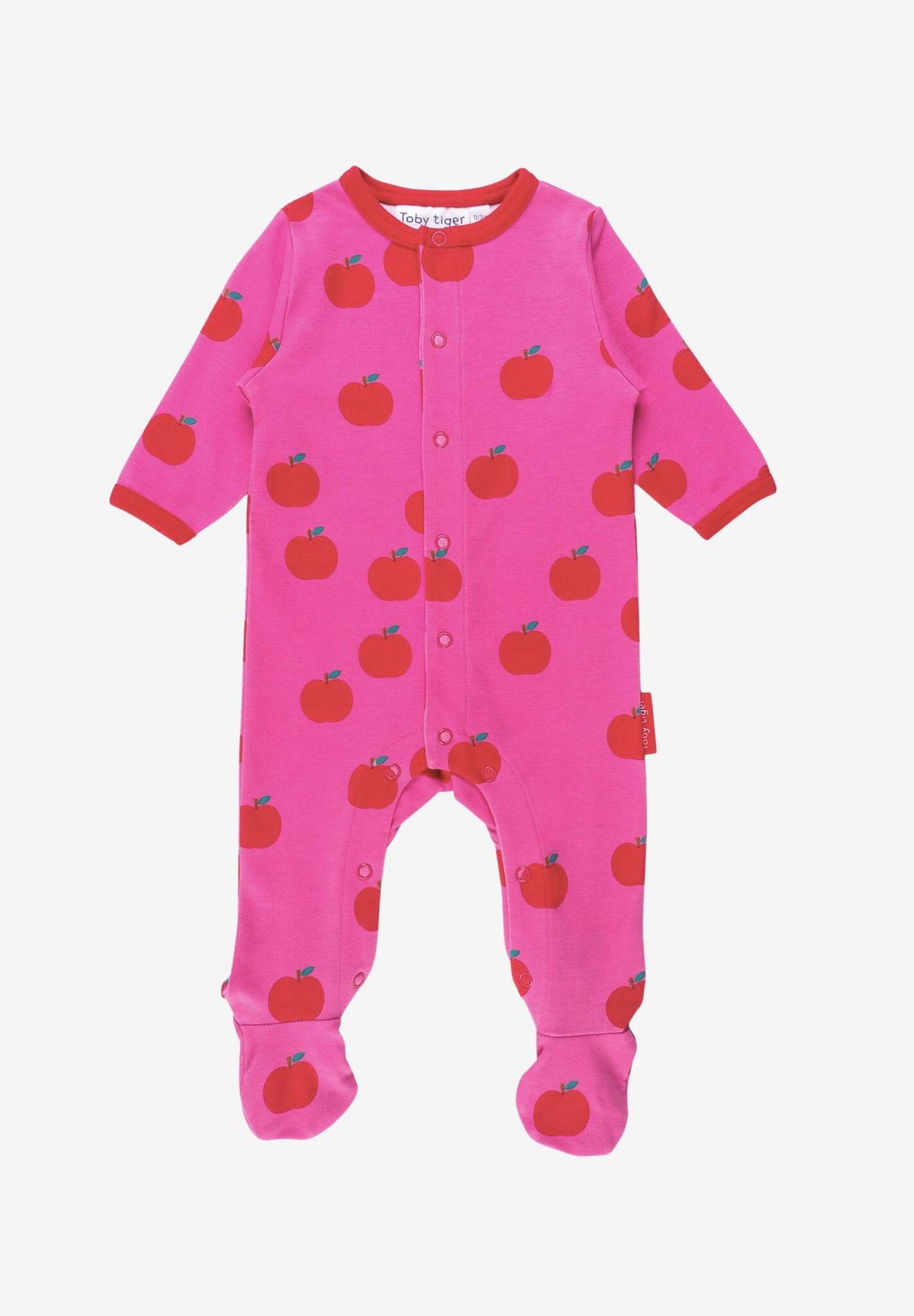 Bio-Baumwoll Baby Schlafanzug einteilig mit Füßen und Apfel-Druck