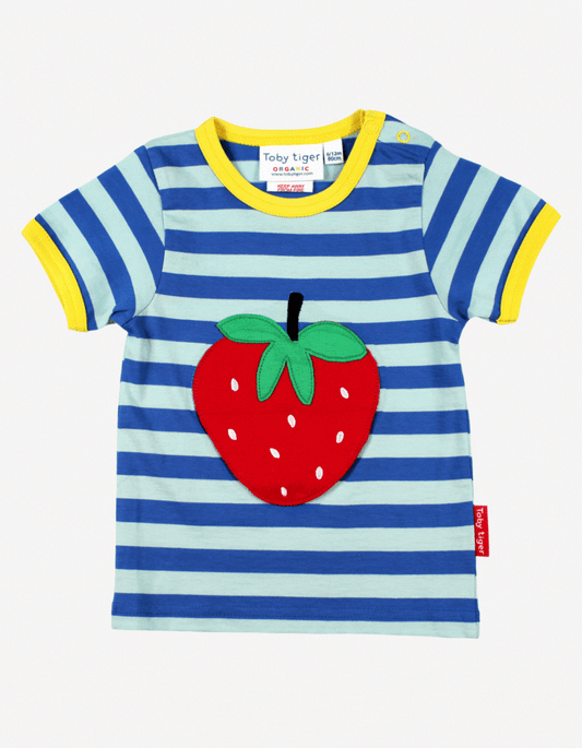 Bio-Baumwoll Kinder Shirt kurzarm mit Erdbeer-Applikation