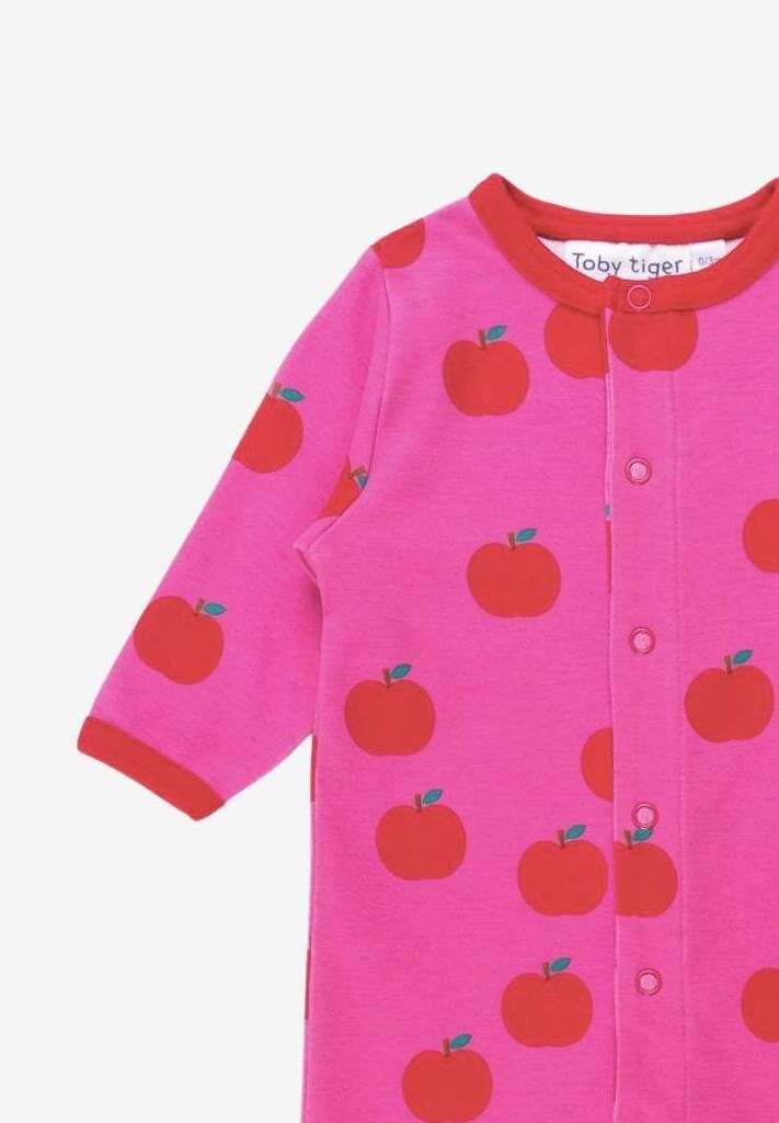 Bio-Baumwoll Baby Schlafanzug einteilig mit Füßen und Apfel-Druck