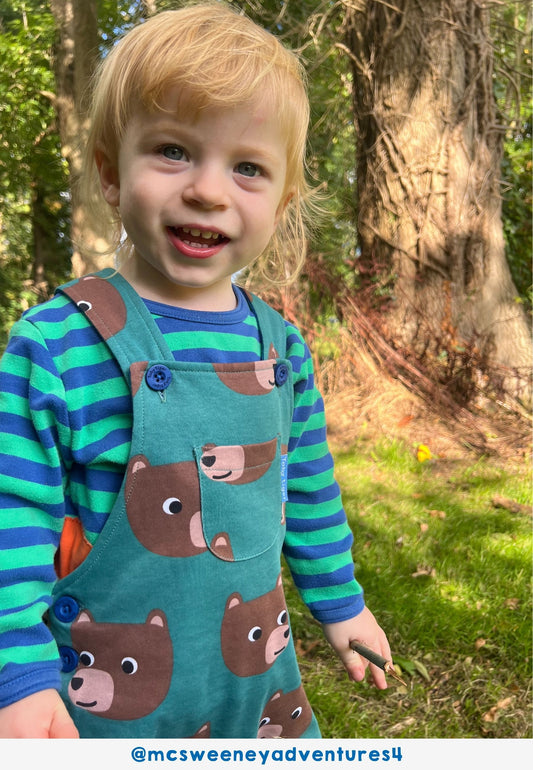 Bio-Baumwoll Kinder Latzhose mit Bären-Druck