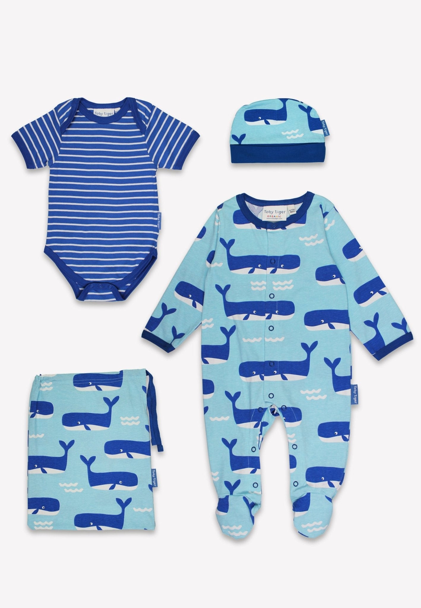 Bio - Baumwoll Baby Geschenkset Wal und Wellen - Druck - Toby Tiger GmbH