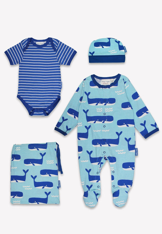 Bio - Baumwoll Baby Geschenkset Wal und Wellen - Druck - Toby Tiger GmbH