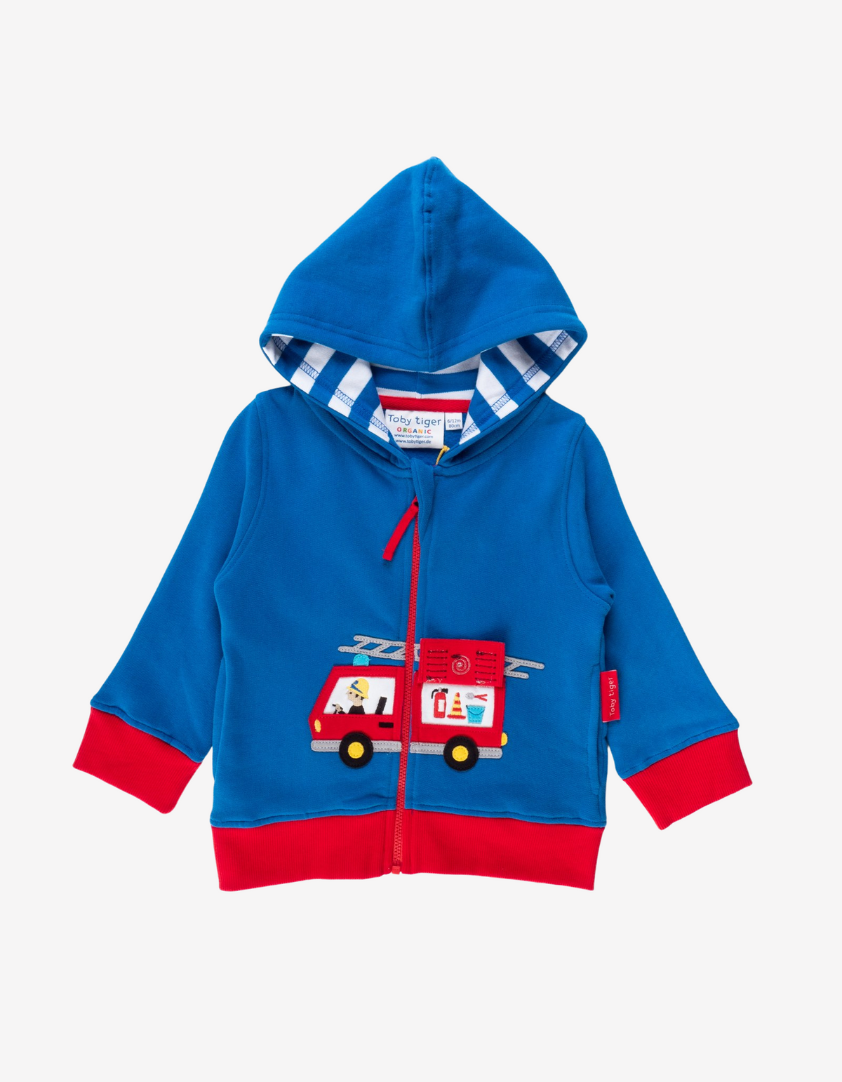 Bio-Baumwoll Kinder Sweatjacke mit Kapuze und Feuerwehr-Applikation