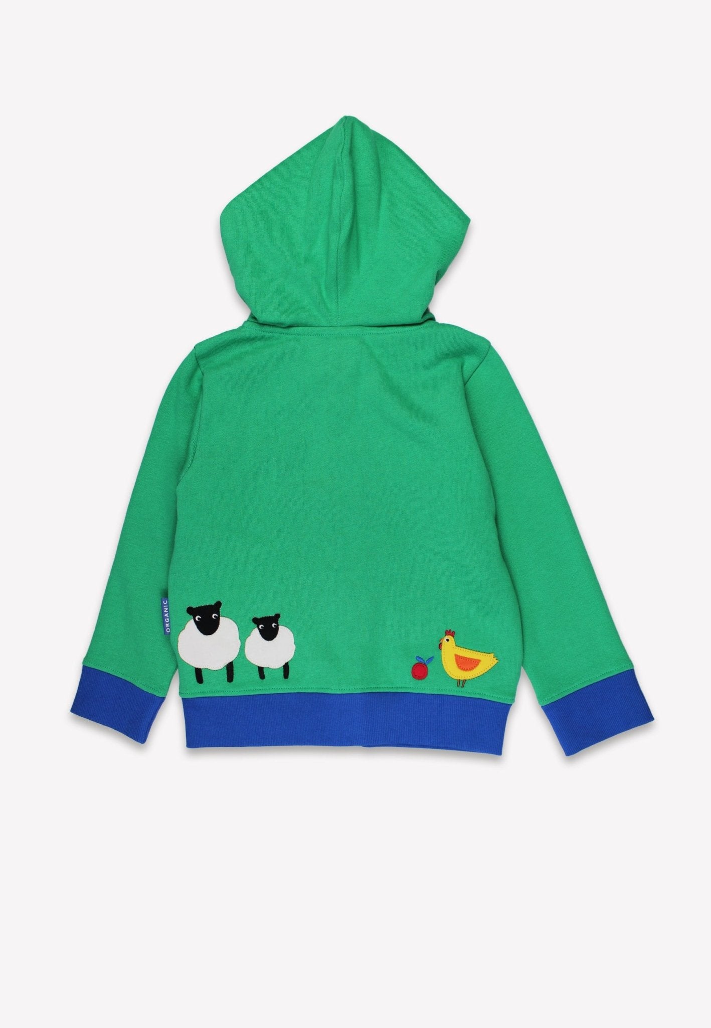 Bio - Baumwoll Kinder Sweatjacke mit Kapuze und Bauernhof - Applikation - Toby Tiger GmbH