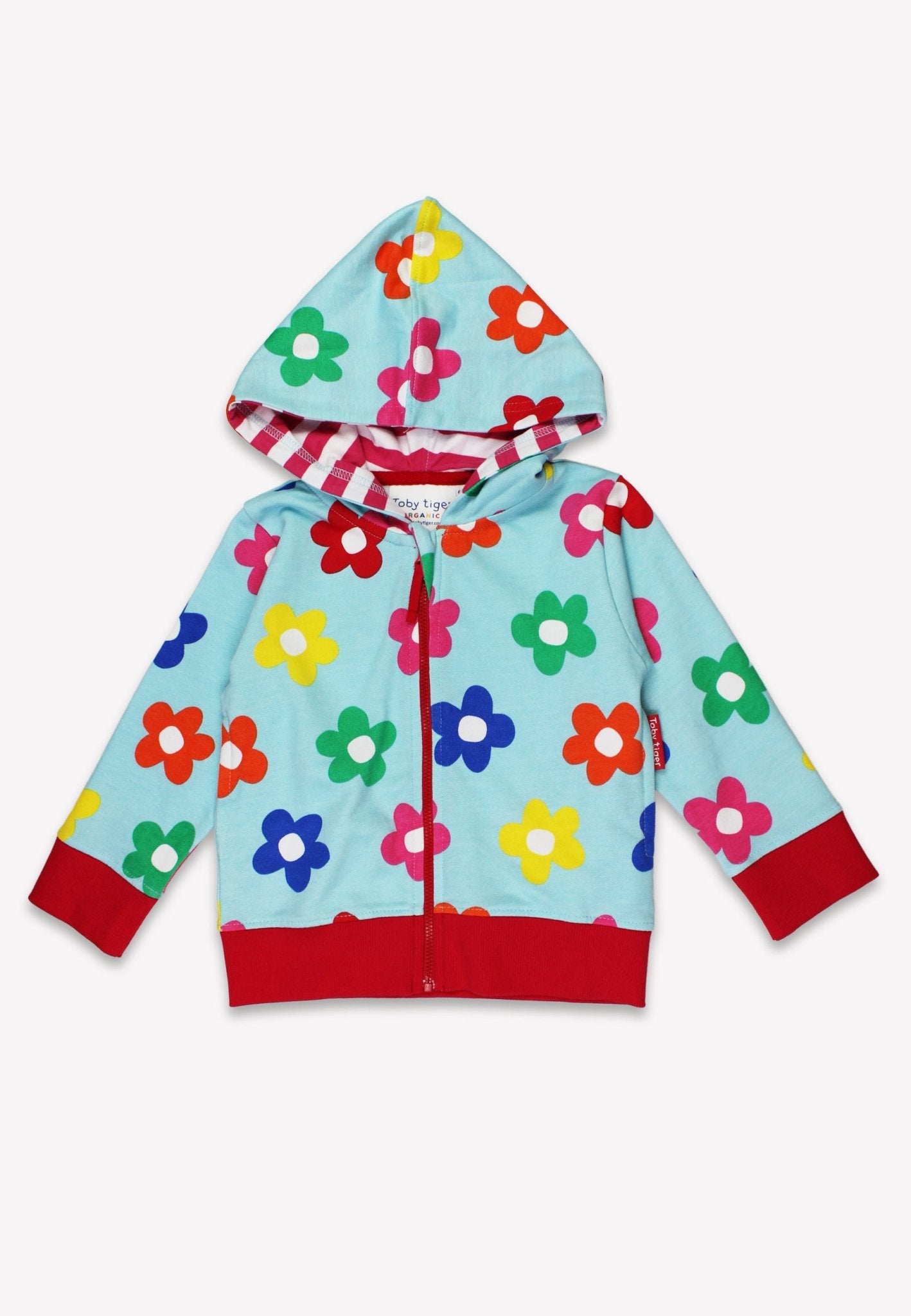 Bio - Baumwoll Kinder Sweatjacke mit Kapuze und Regenbogenblumen - Druck - Toby Tiger GmbH