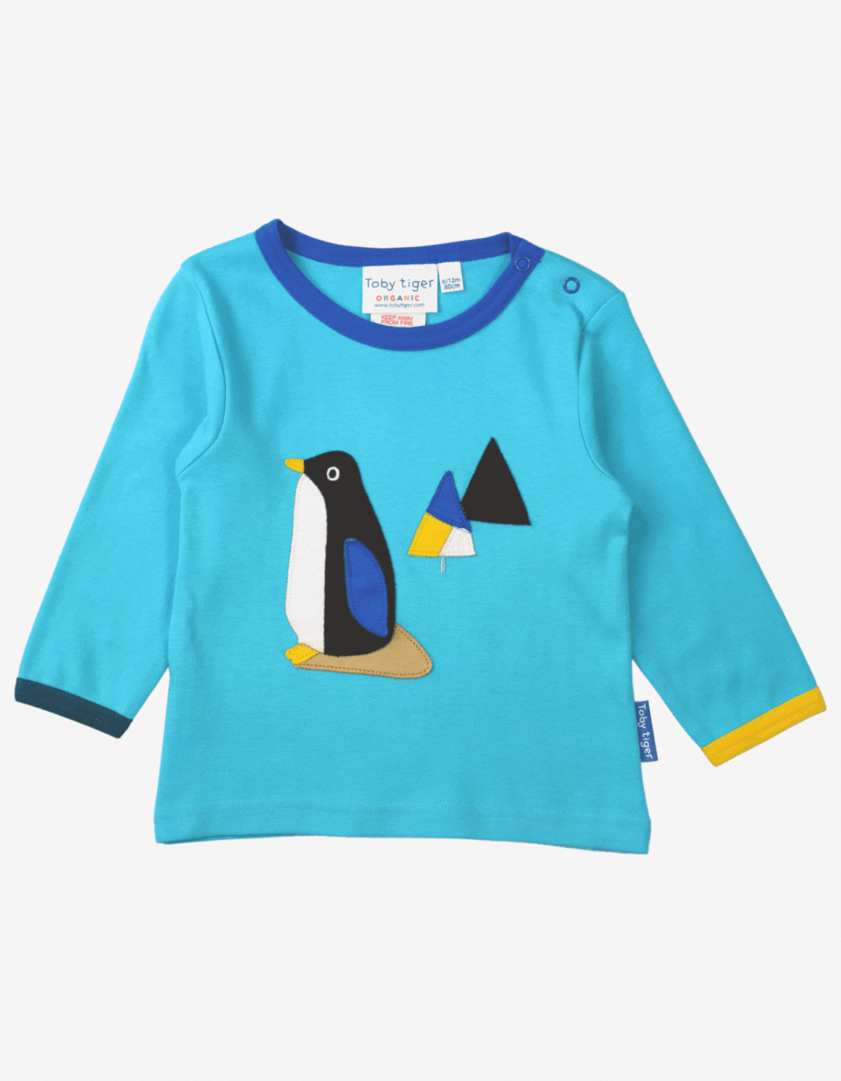 Organic cotton children's long-sleeved shirt with penguin appliqué