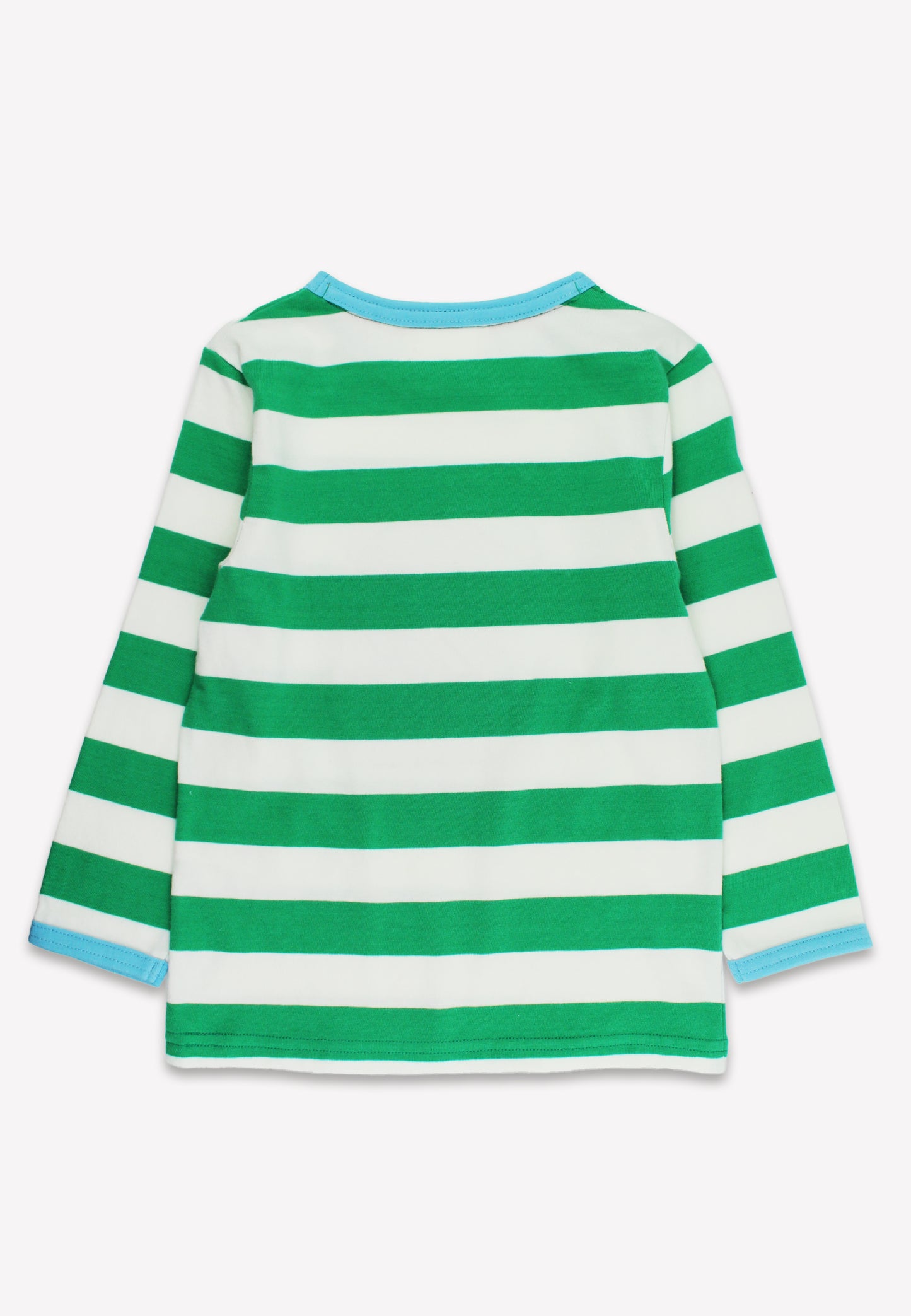 Bio-Baumwoll Kinder Langarmhirt grün-gestreift mit Zwei-Applikation