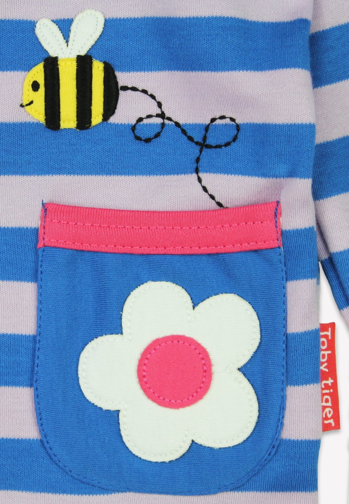 Bio - Baumwoll Kinder Langarmshirt, Streifen mit Gänseblümchen - Applikation - Toby Tiger GmbH