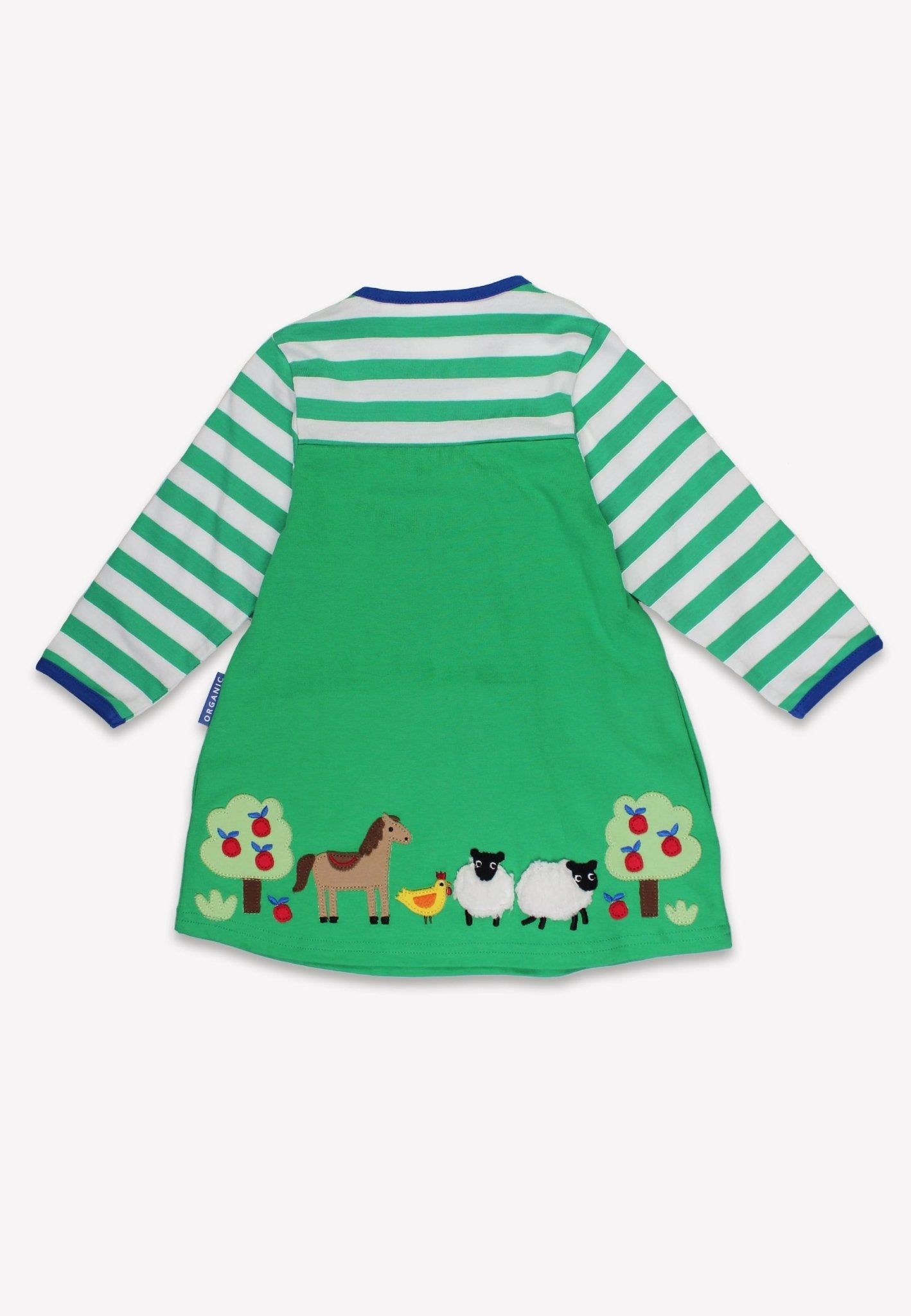 Bio - Baumwoll Kinder Jersey Kleid langarm mit Bauernhof - Applikation - Toby Tiger GmbH