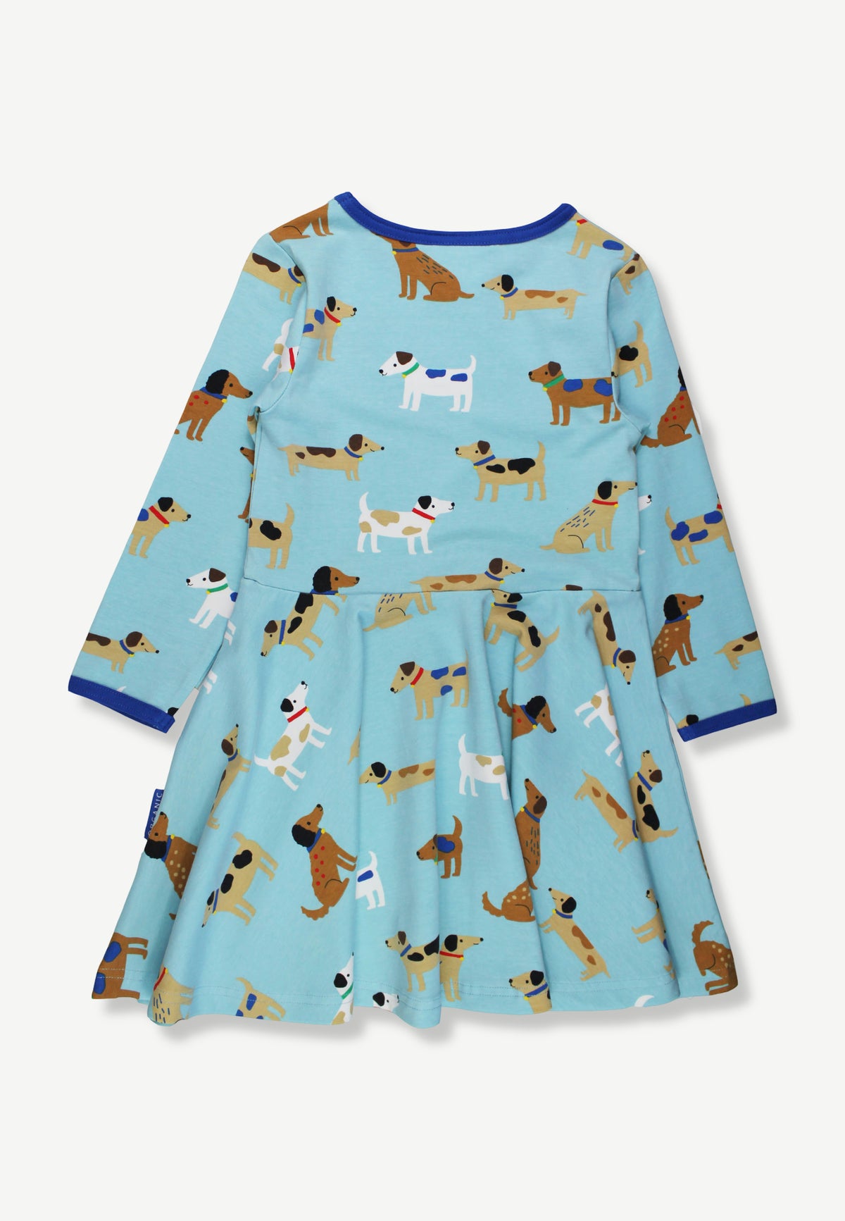 Organic Cotton Kids' Long-Sleeved Skater Dress with Dog Print