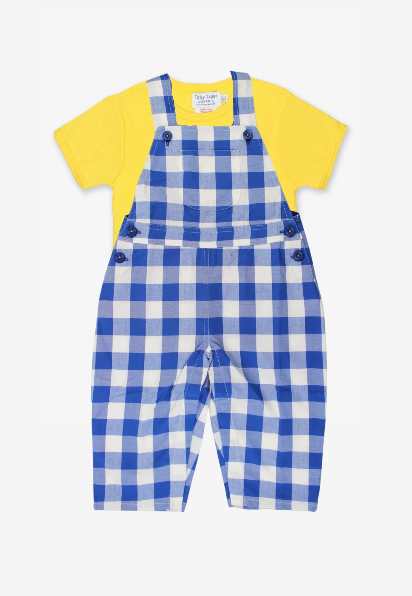 Bio-Latzhose Blau Kariert & Gelbes Shirt