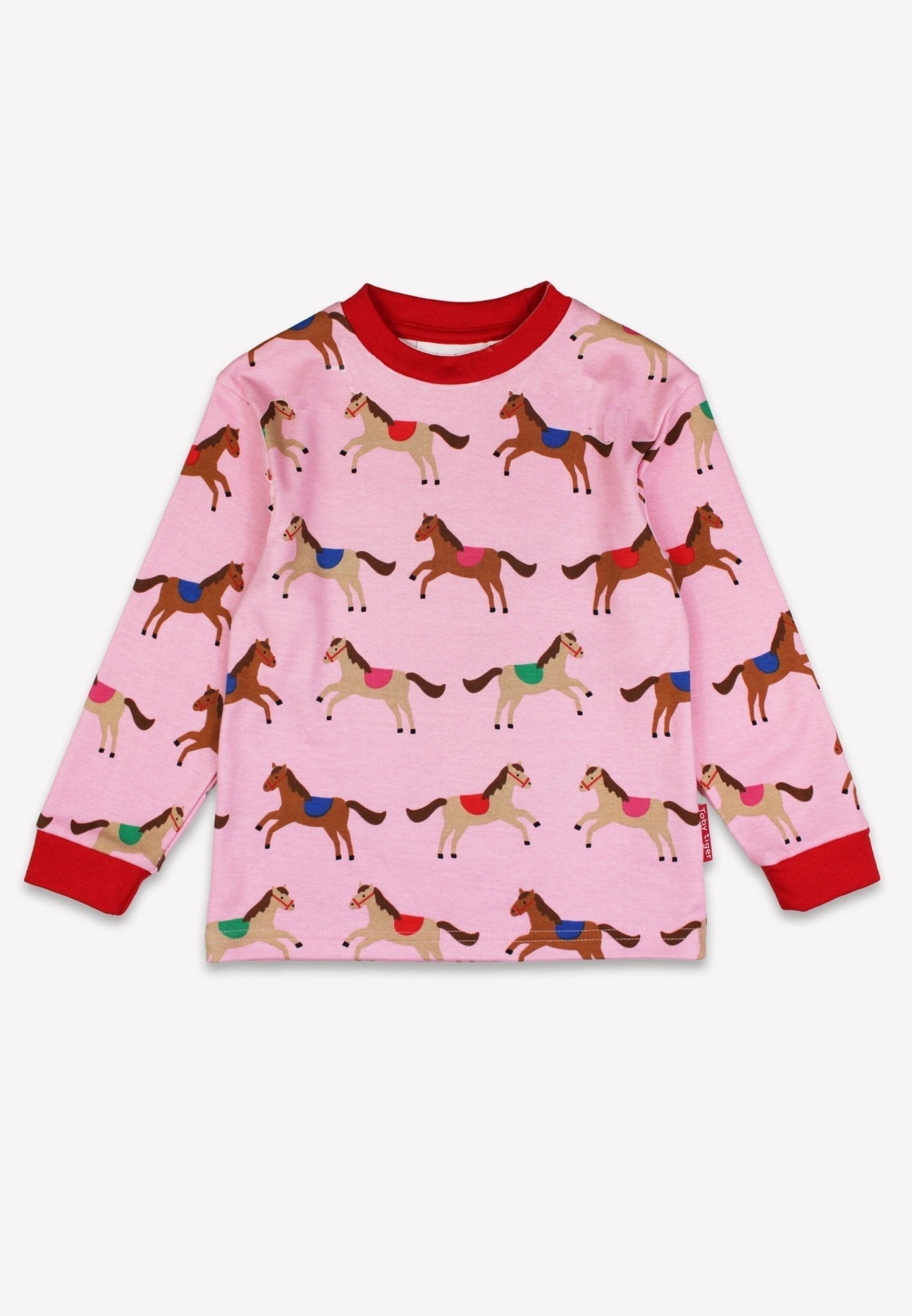 Bio - Baumwoll Kinder Schlafanzug, Rosa mit Pferde - Druck - Toby Tiger GmbH