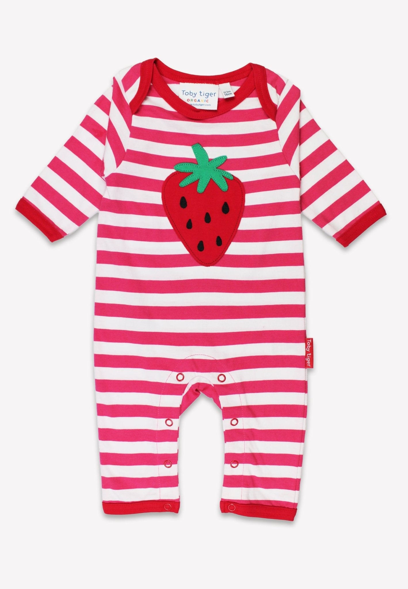 Bio - Baumwoll Baby Strampler mit Erdbeer - Applikation - Toby Tiger GmbH