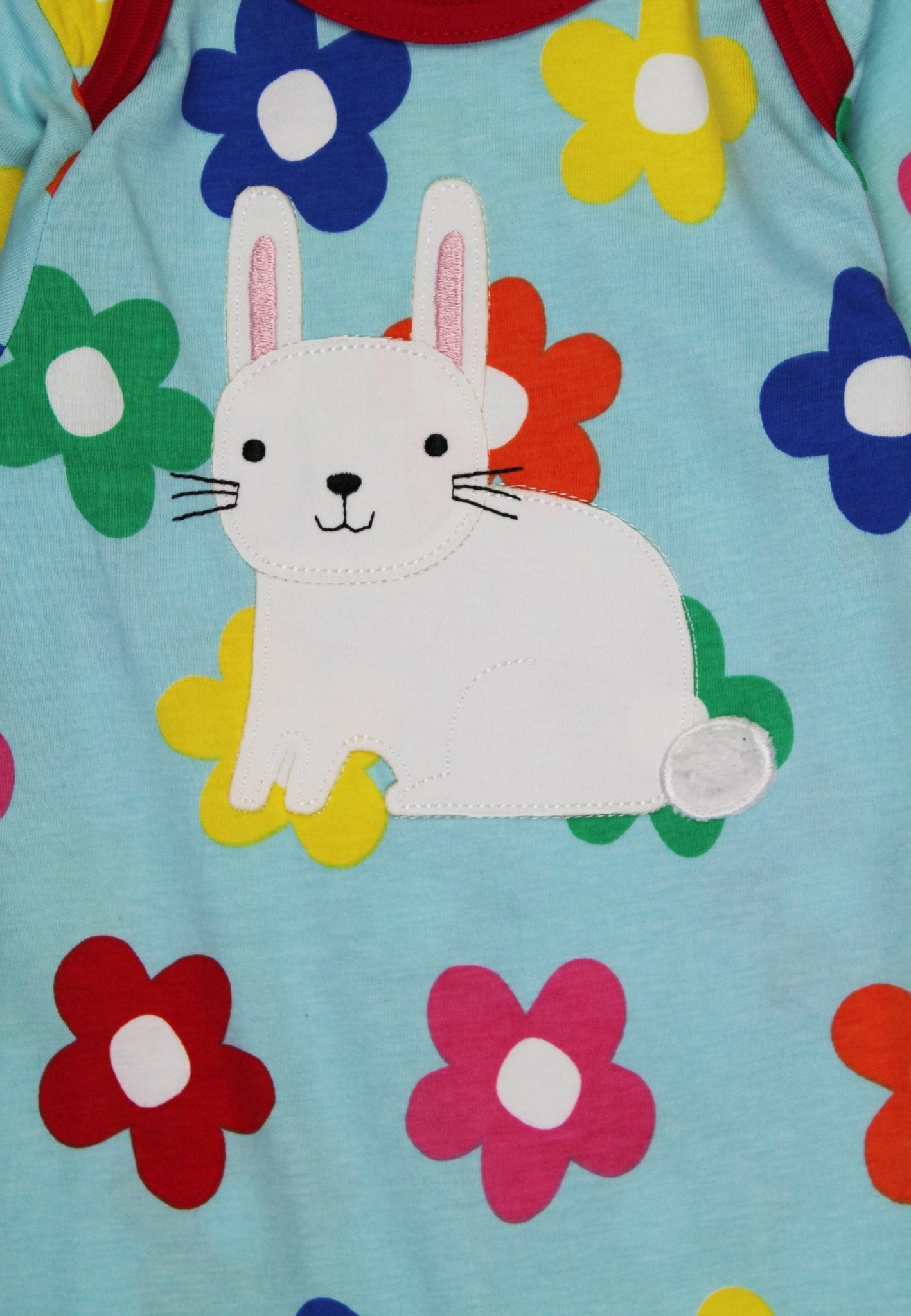 Bio - Baumwoll Baby Strampler mit Regenbogen - Druck und Häschen - Applikation - Toby Tiger GmbH