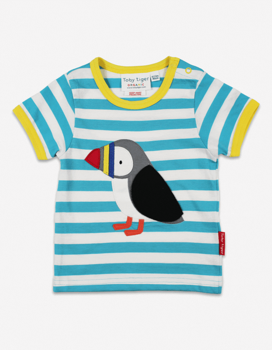 Bio-Baumwoll Kinder Shirt kurzarm mit Papageientaucher-Applikation
