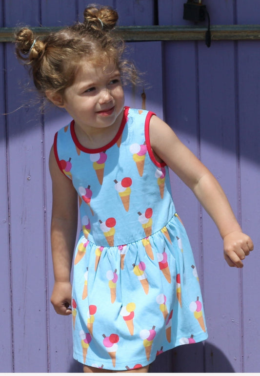 Bio - Baumwoll Kinder Sommerkleid mit Eiswaffel - Druck - Toby Tiger GmbH