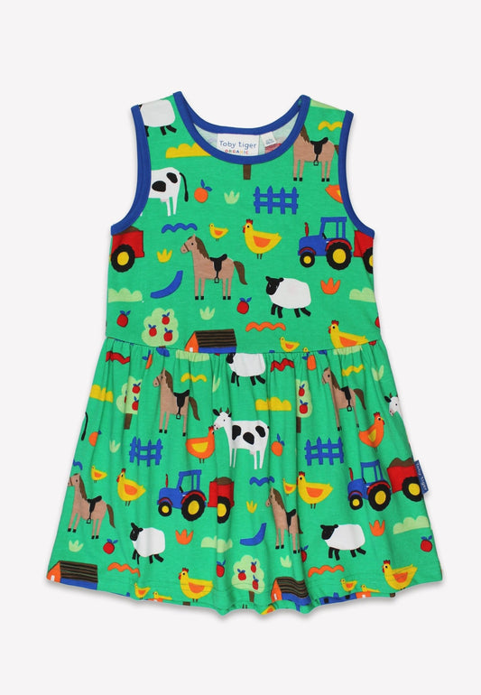 Bio - Baumwoll Kinder Sommerkleid mit Bauernhof - Druck - Toby Tiger GmbH
