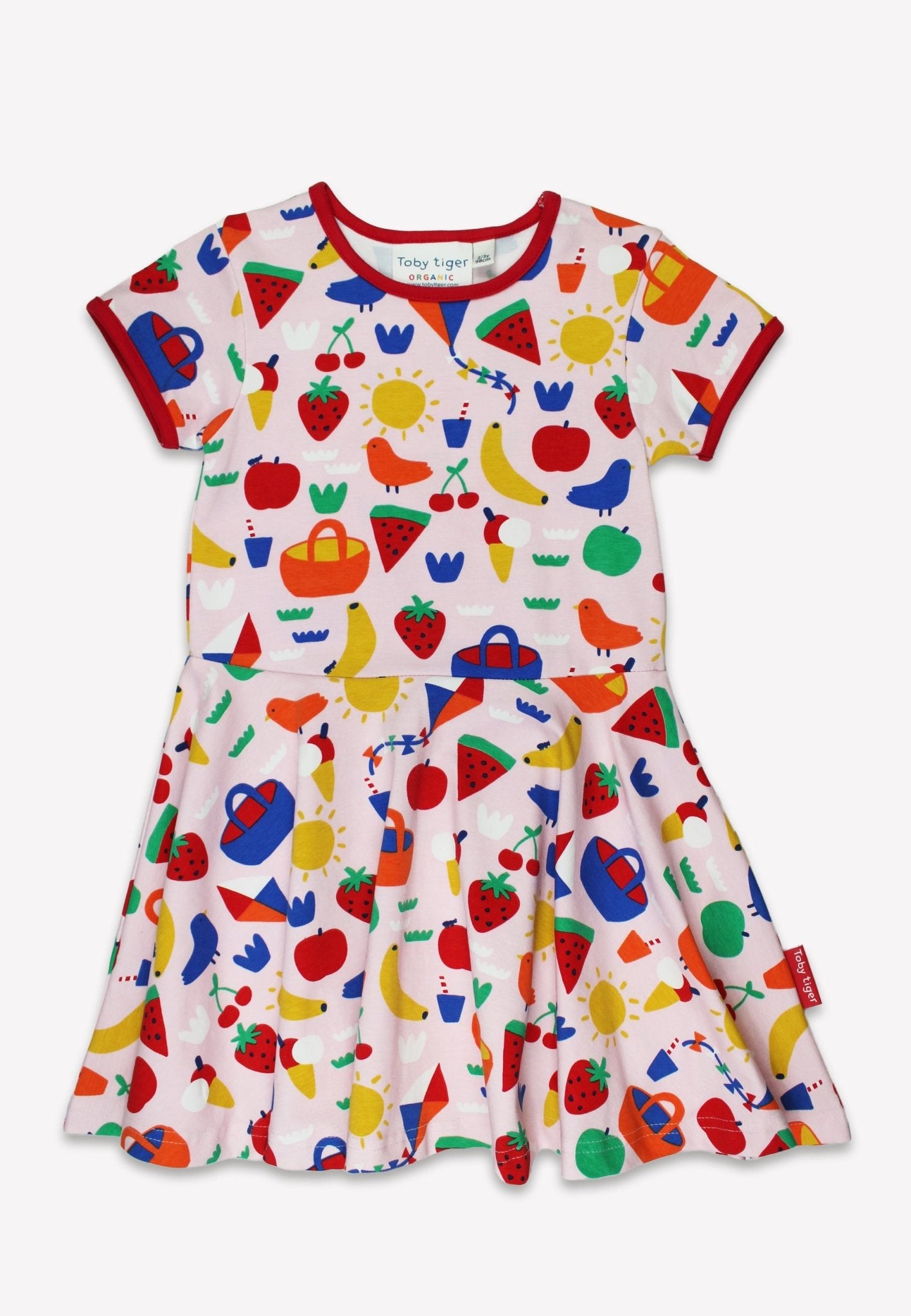 Bio - Baumwoll Kinder Skaterkleid kurzarm mit Picknick - Druck - Toby Tiger GmbH