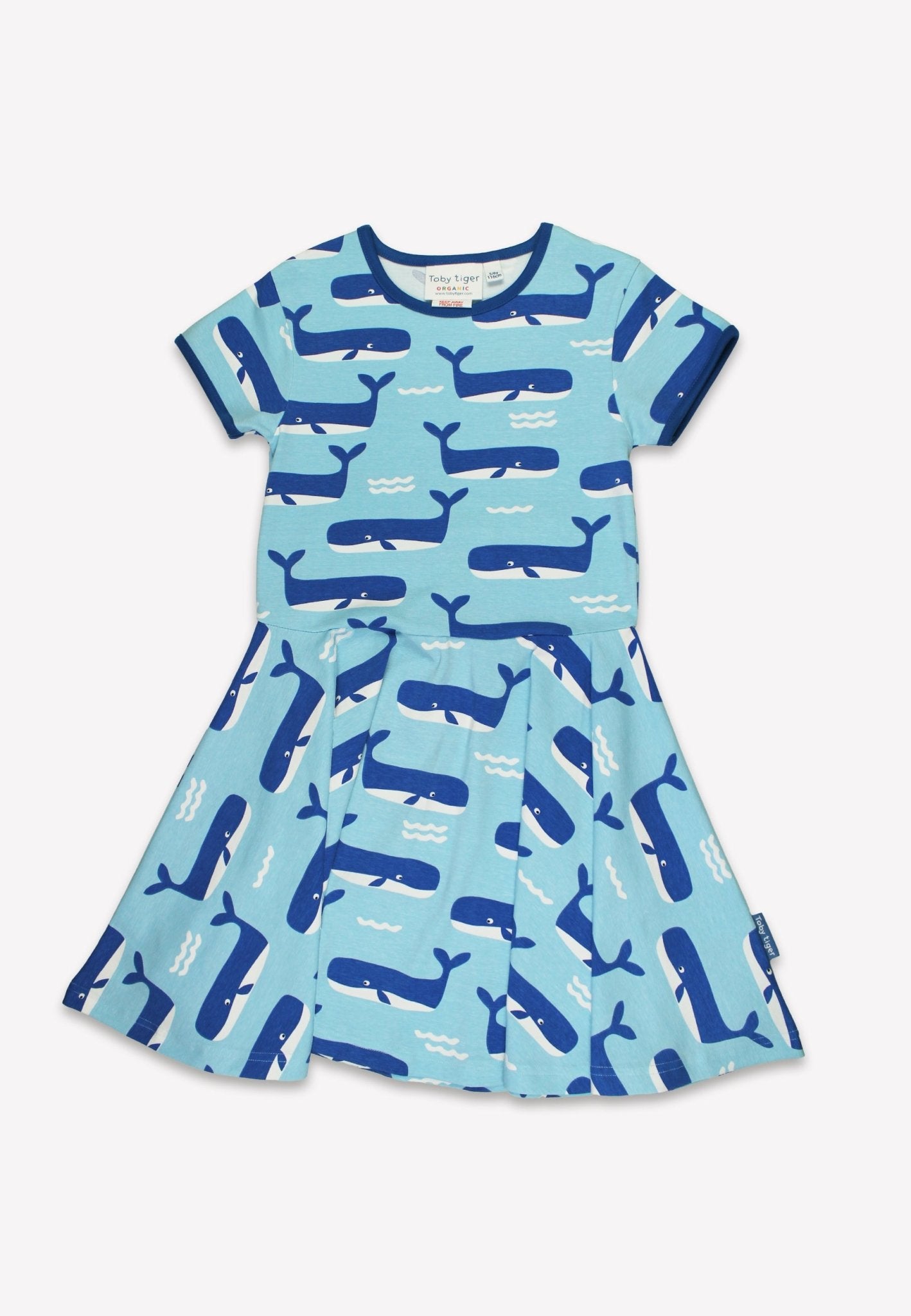 Bio - Baumwoll Kinder Skaterkleid kurzarm mit Wal - und Wellen - Druck - Toby Tiger GmbH