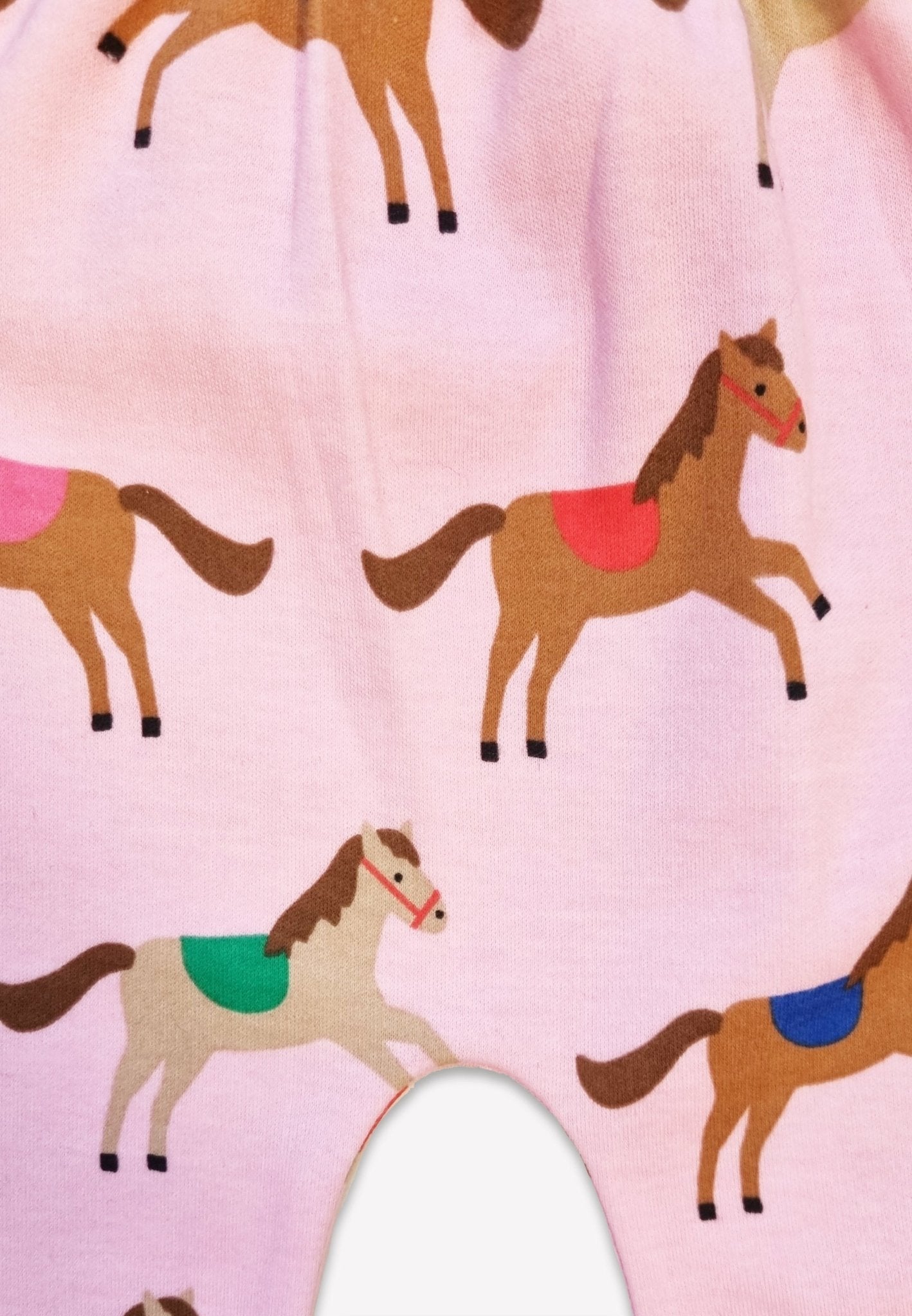 Bio-Baumwoll Kinder Schlupfhose, Rosa mit Pferde-Druck