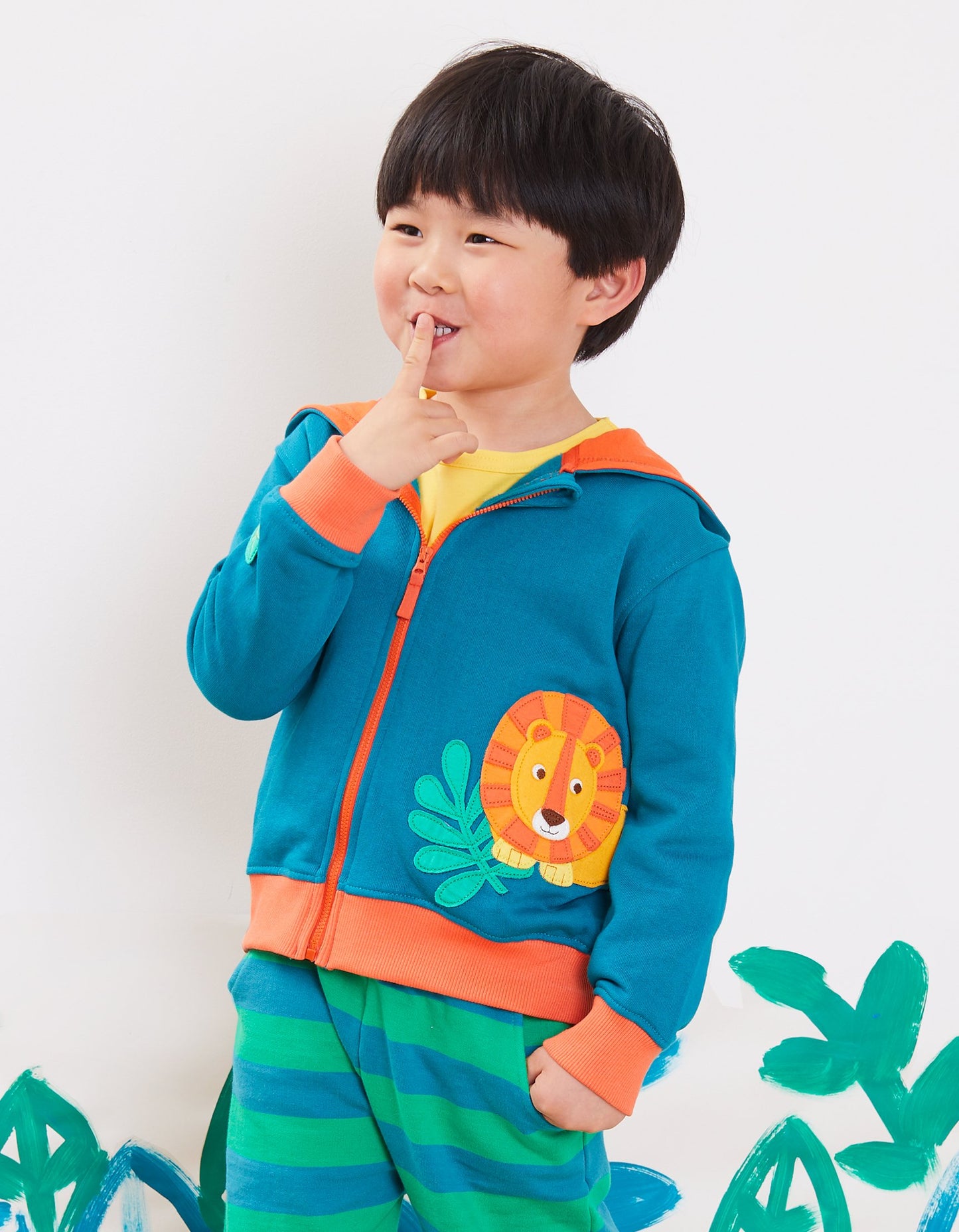 Bio-Baumwoll Kinder Sweatjacke mit Kapuze und Löwen-Applikation