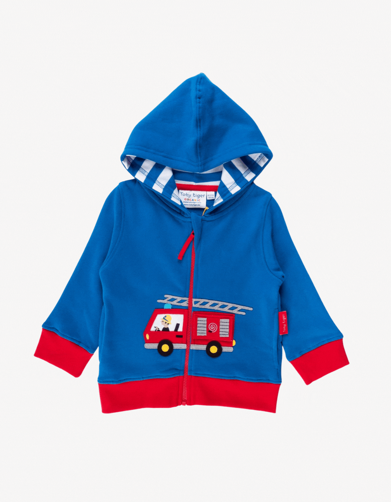 Bio-Baumwoll Kinder Sweatjacke mit Kapuze und Feuerwehr-Applikation