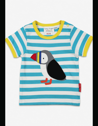 Organic cotton short sleeve shirt with puffin appliqués