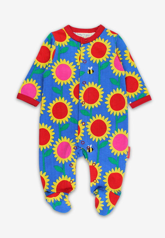 Bio-Baumwoll Baby Schlafanzug einteilig mit Sonnenblumen-Meer-Druck