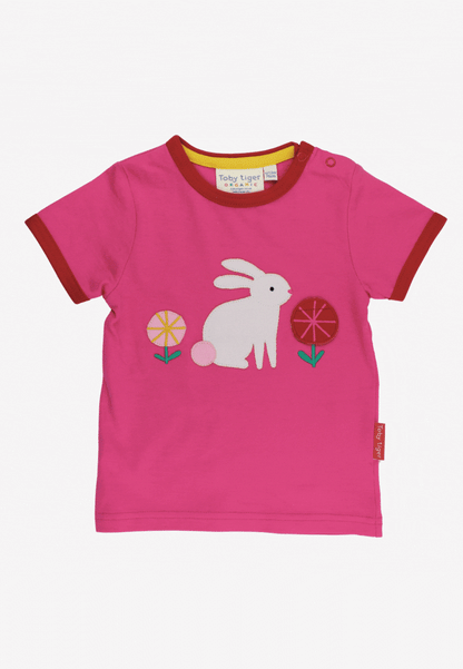 Bio-Baumwoll Kinder Shirt kurzarm mit Hasenparty-Applikation