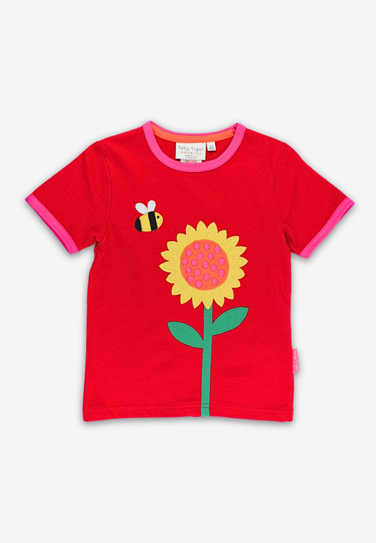 Bio-Baumwoll Kinder Shirt kurzarm mit Sonnenblumen-Meer-Applikation