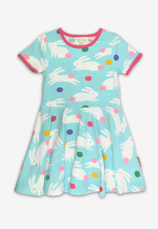 Bio-Baumwoll Kinder Skaterkleid kurzarm mit Hasenparty-Druck