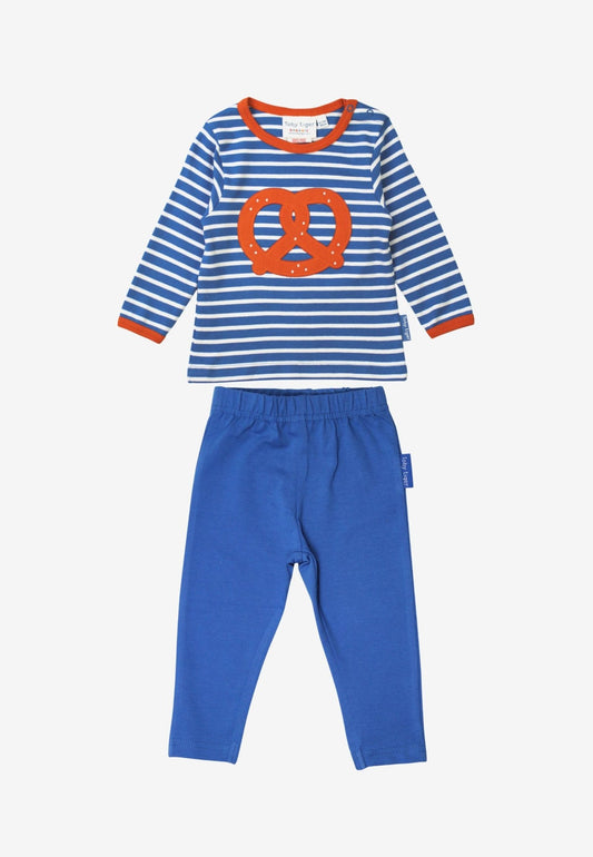 Bio - Baumwoll Kinder Shirt langarm mit Brezel - Applikation und Leggings in Blau - Toby Tiger GmbH