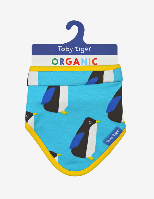 Organic cotton triangular scarf, bib with penguin print