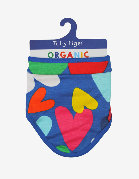 Organic cotton triangular scarf, bib with heart print