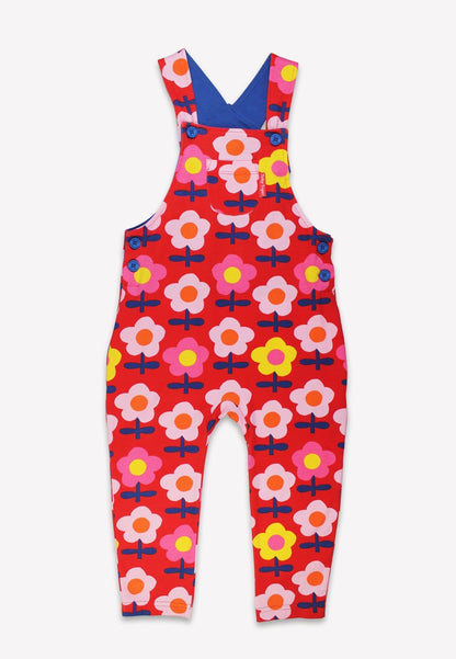 Bio - Baumwoll Kinder Latzhose mit Retro Blumen - Druck - Toby Tiger GmbH