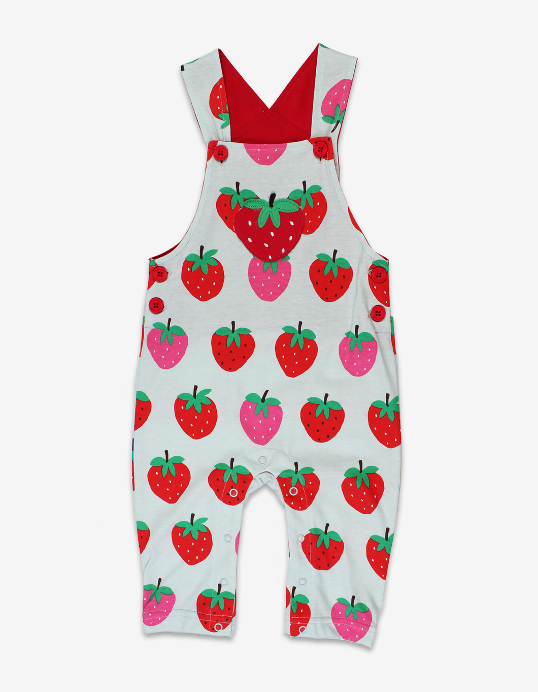 Organic cotton dungarees with strawberry appliqué