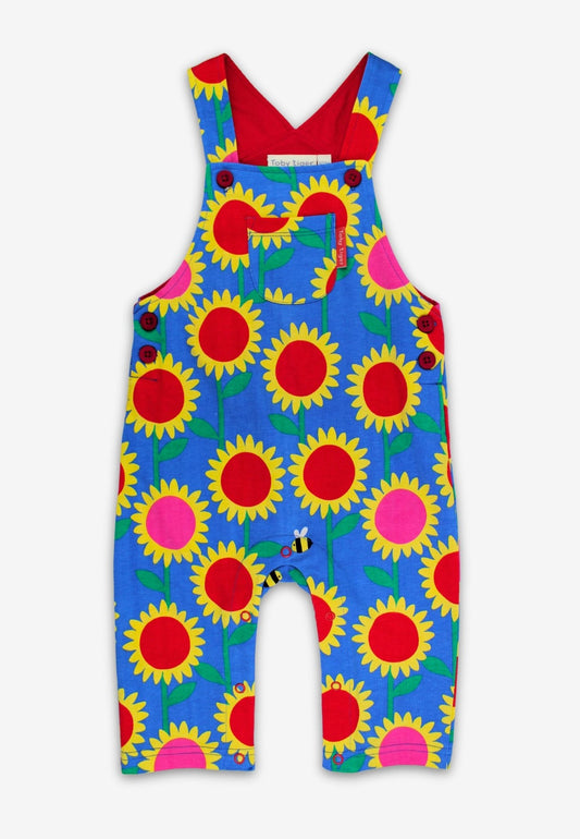 Bio - Baumwoll Kinder Latzhose mit Sonnenblumen - Meer - Druck - Toby Tiger GmbH