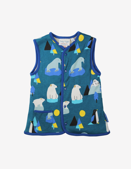 Reversible vest made of organic cotton with Arctic print