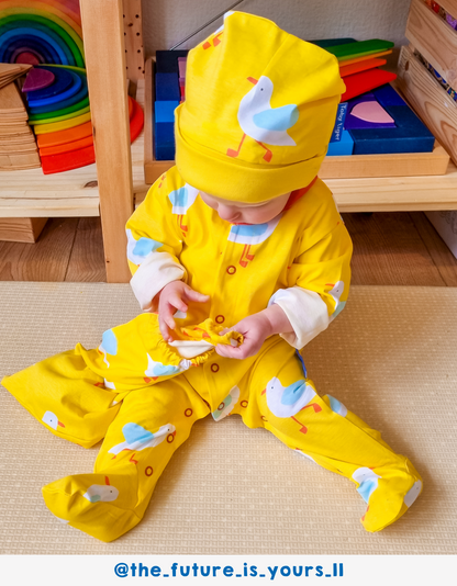 Geschenkset Baby aus Bio-Baumwolle in Gelb mit Möwen-Print