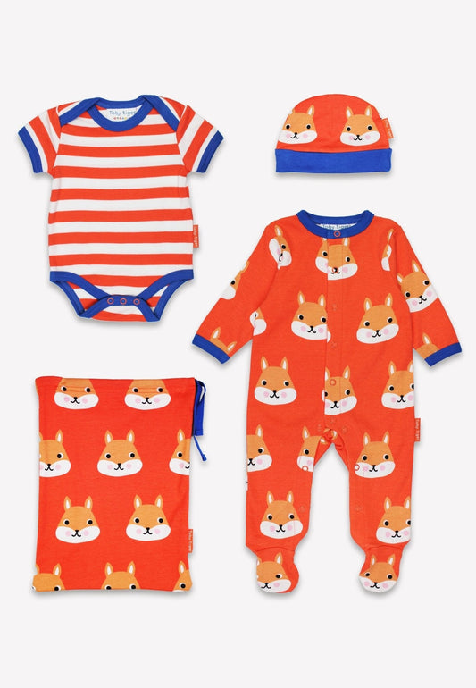 Bio-Baumwoll Baby Geschenkset mit Eichhörnchen-Druck