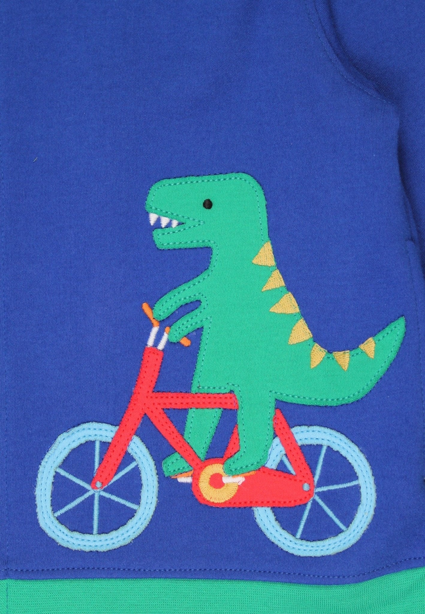 Bio - Baumwoll Kinder Sweatjacke mit Kapuze und mit Dinosaurier - Applikation - Toby Tiger GmbH