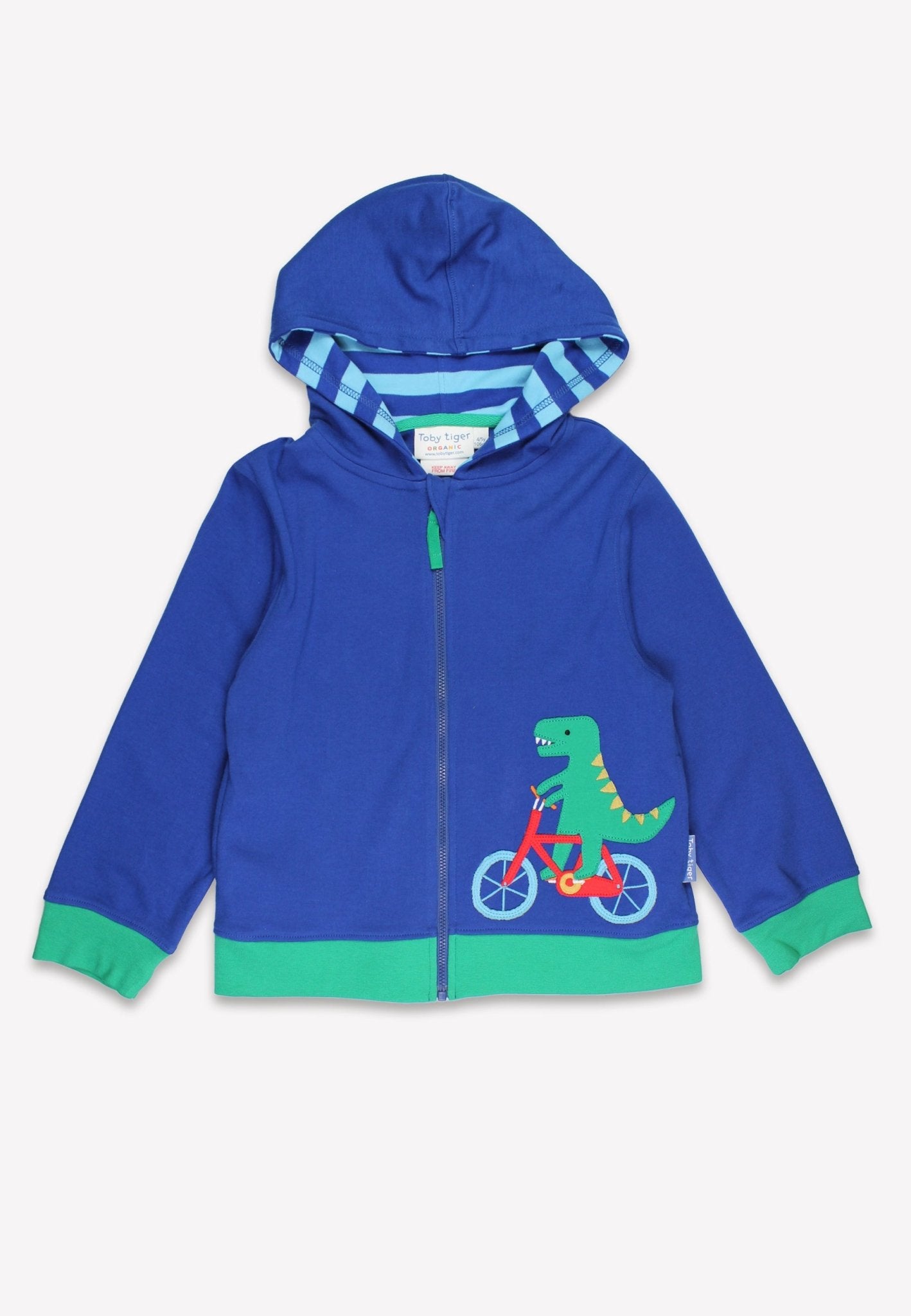 Bio - Baumwoll Kinder Sweatjacke mit Kapuze und mit Dinosaurier - Applikation - Toby Tiger GmbH