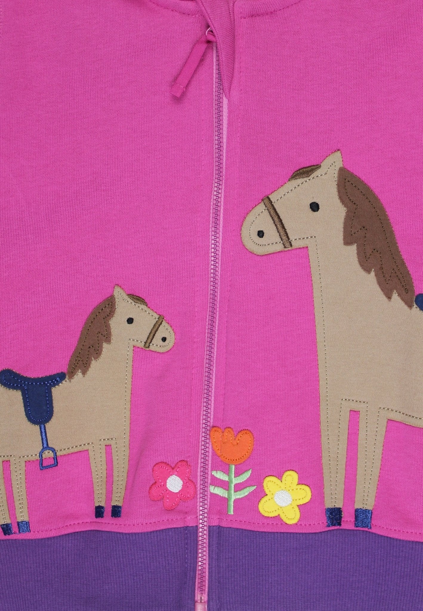Bio - Baumwoll Kinder Sweatjacke mit Kapuze und Pferde und Blumen - Applikation - Toby Tiger GmbH
