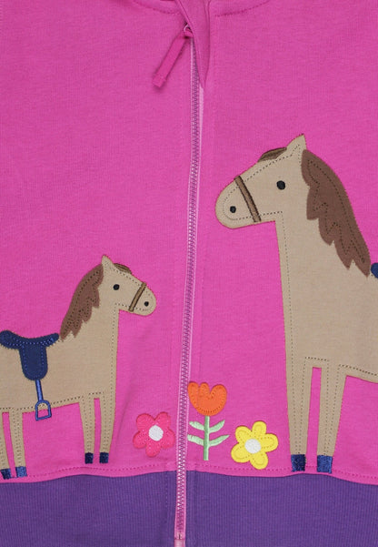 Bio - Baumwoll Kinder Sweatjacke mit Kapuze und Pferde und Blumen - Applikation - Toby Tiger GmbH