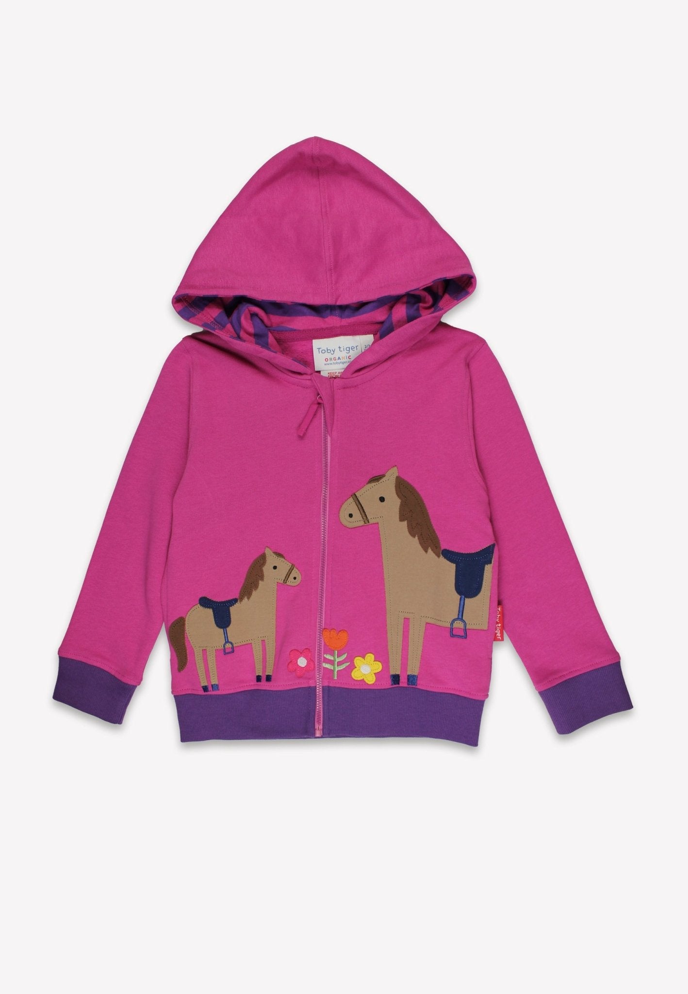 Bio - Baumwoll Kinder Sweatjacke mit Kapuze und Pferde und Blumen - Applikation - Toby Tiger GmbH