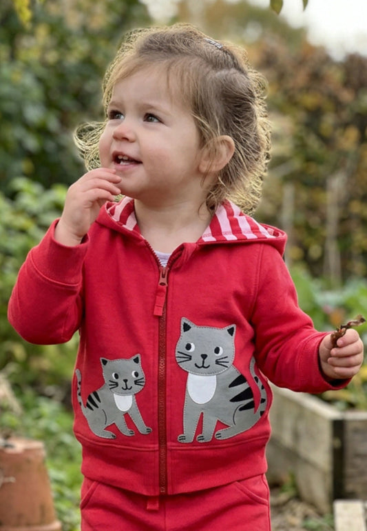Bio-Baumwoll Kinder Sweatjacke mit Katzen-Applikation