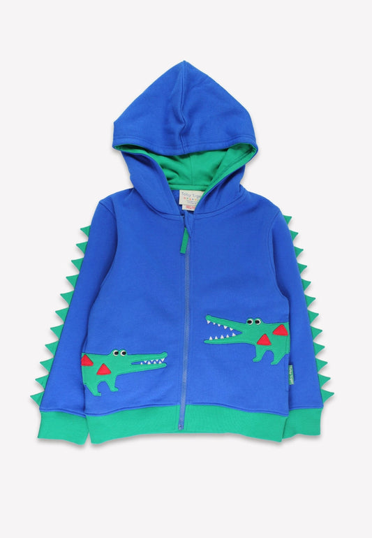Bio - Baumwoll Kinder Sweatjacke mit Kapuze und mit Krokodil - Applikation - Toby Tiger GmbH