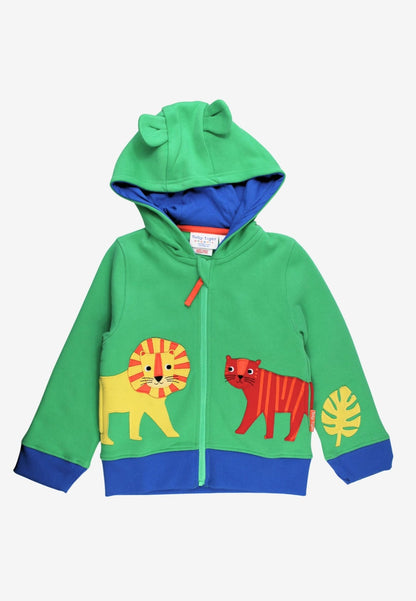 Bio - Baumwoll Kinder Sweatjacke mit Kapuze und mit Tiger und Löwen - Applikation - Toby Tiger GmbH