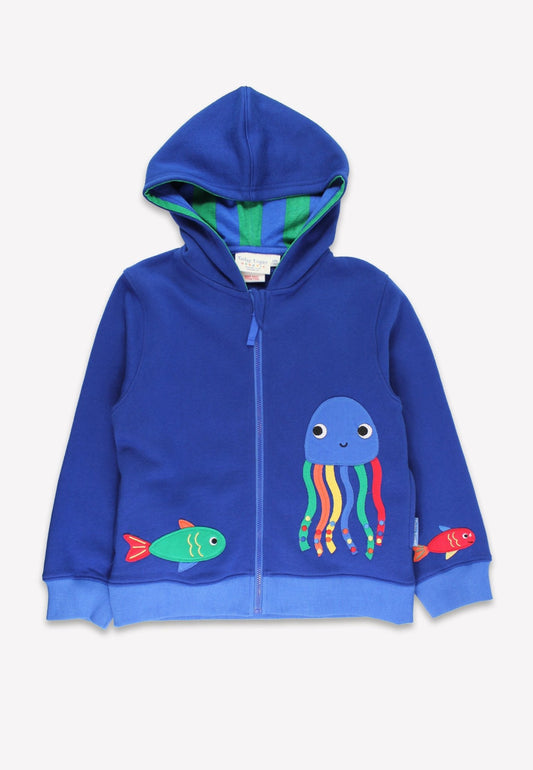 Bio - Baumwoll Kinder Sweatjacke mit Kapuze und mit Fisch und Quallen - Applikation - Toby Tiger GmbH
