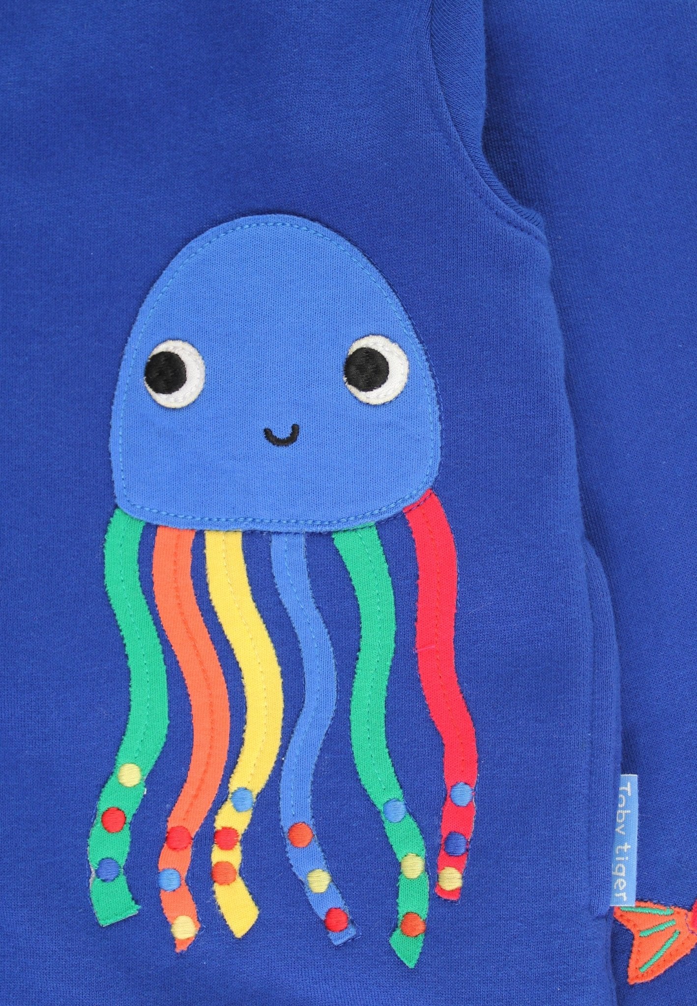Bio - Baumwoll Kinder Sweatjacke mit Kapuze und mit Fisch und Quallen - Applikation - Toby Tiger GmbH